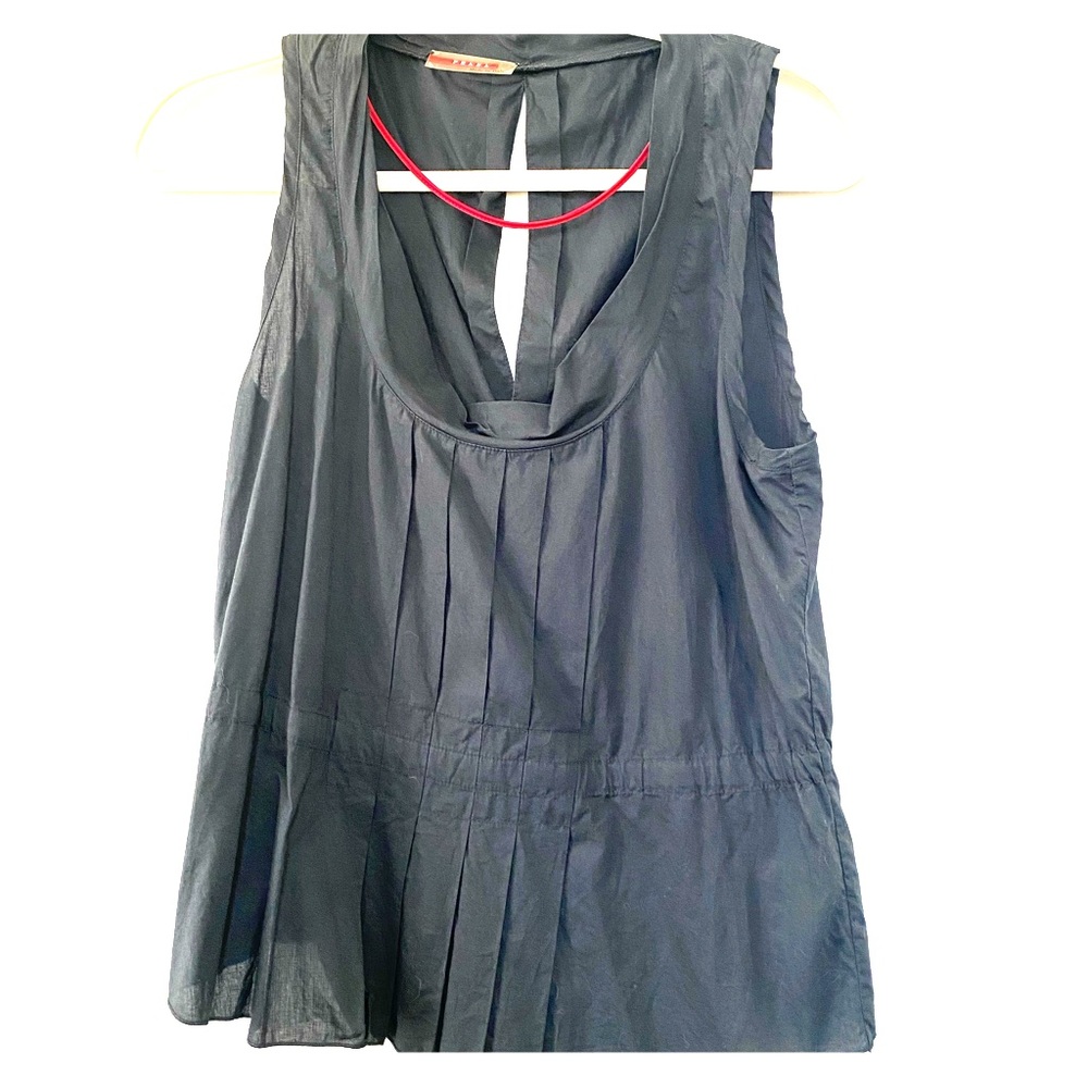 Prada Navy Blue Cotton Sleeveless Ruffle Shirt